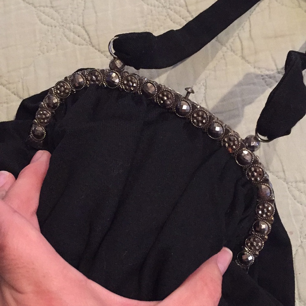 Antique Wool Fancy Bag w/ Silver frame and Marcasite-like details